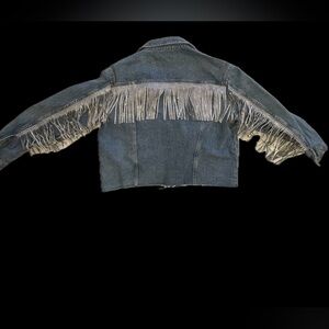Rhinestone fringe cropped jean jacket